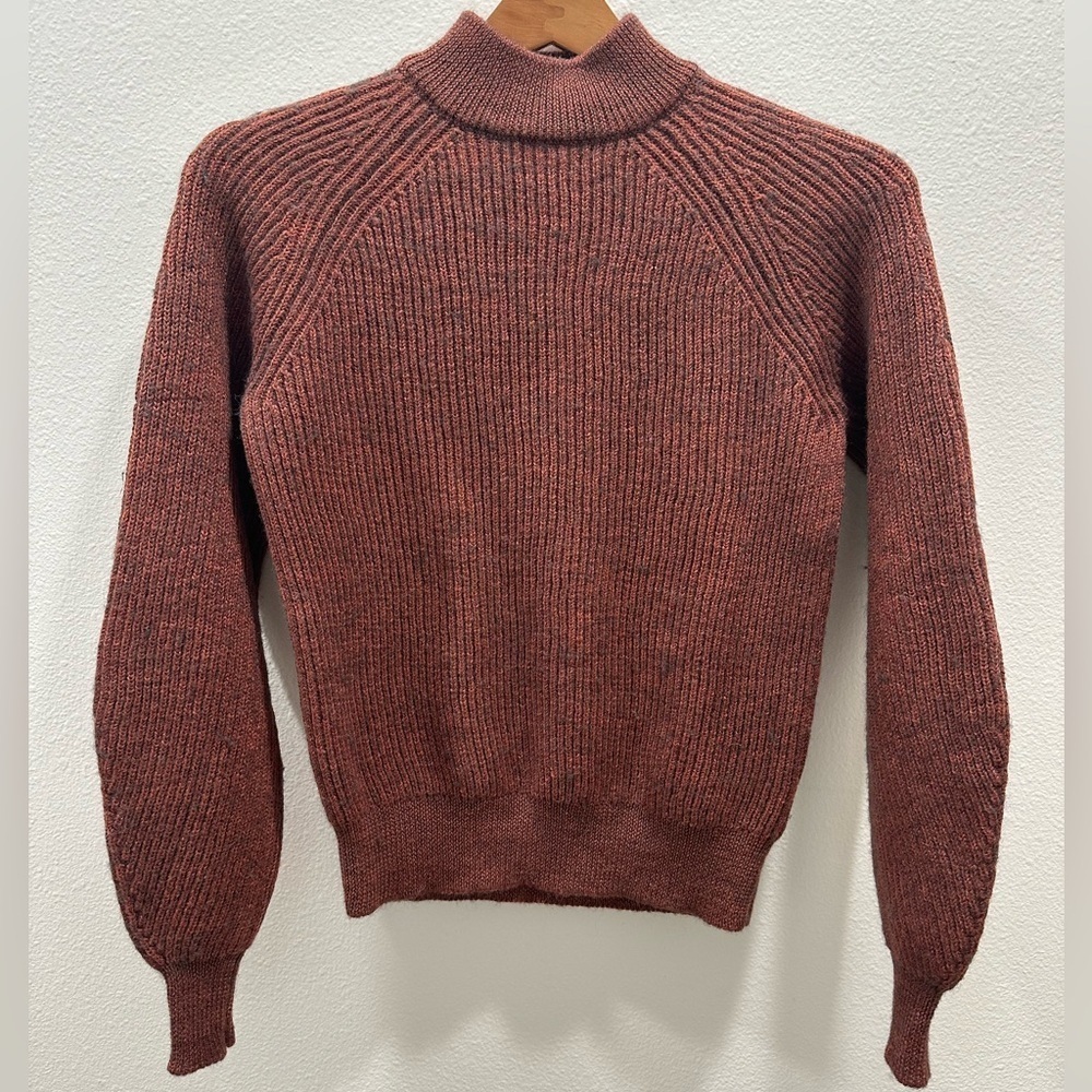 Ichi Denmark Wool Blend Rust gray Ribbed Knit Sweater balloon long sleeve brick